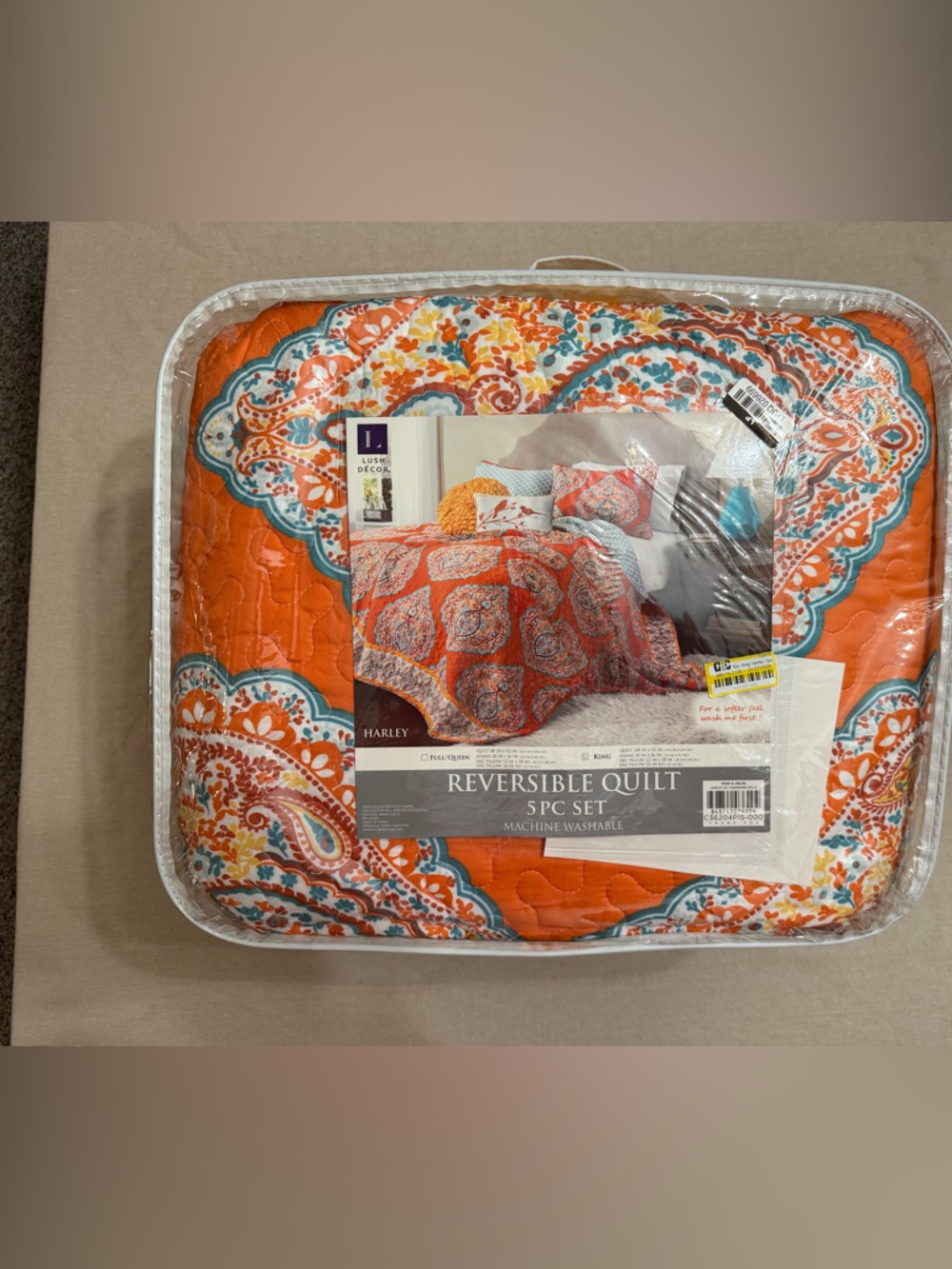 Lush Decor  5 piece king-size Harley quilt set, tangerine - Picture 3 of 6